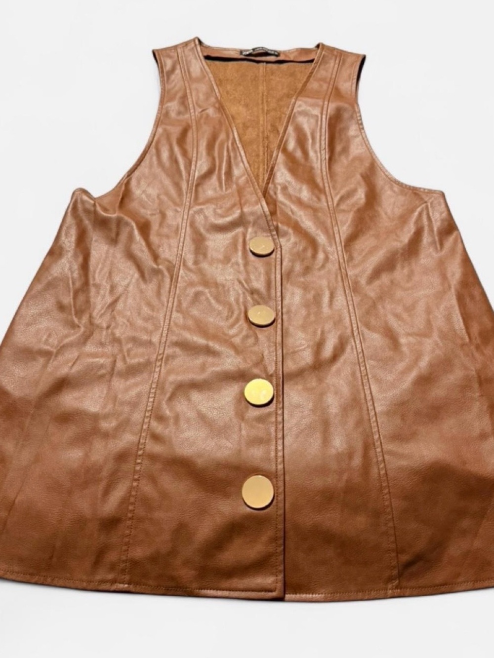 Zara Vest Dress Size Small western cowgirl Brown Faux Leather Button-Front Vest